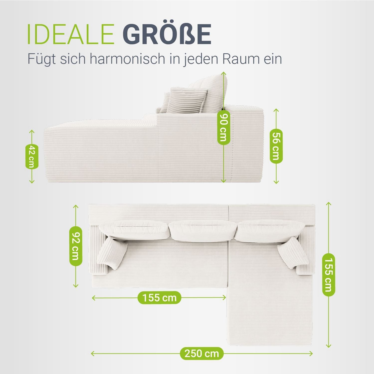 Rückenkissen des Cord Ecksofas COREDO in Creme