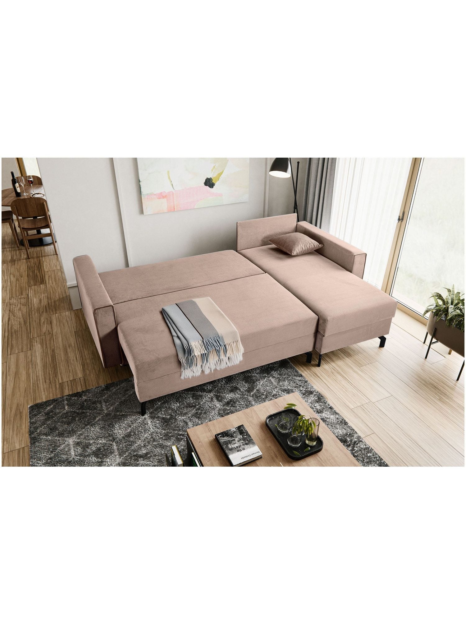 Ecksofa MARTI in Altrosa im Wohnraum