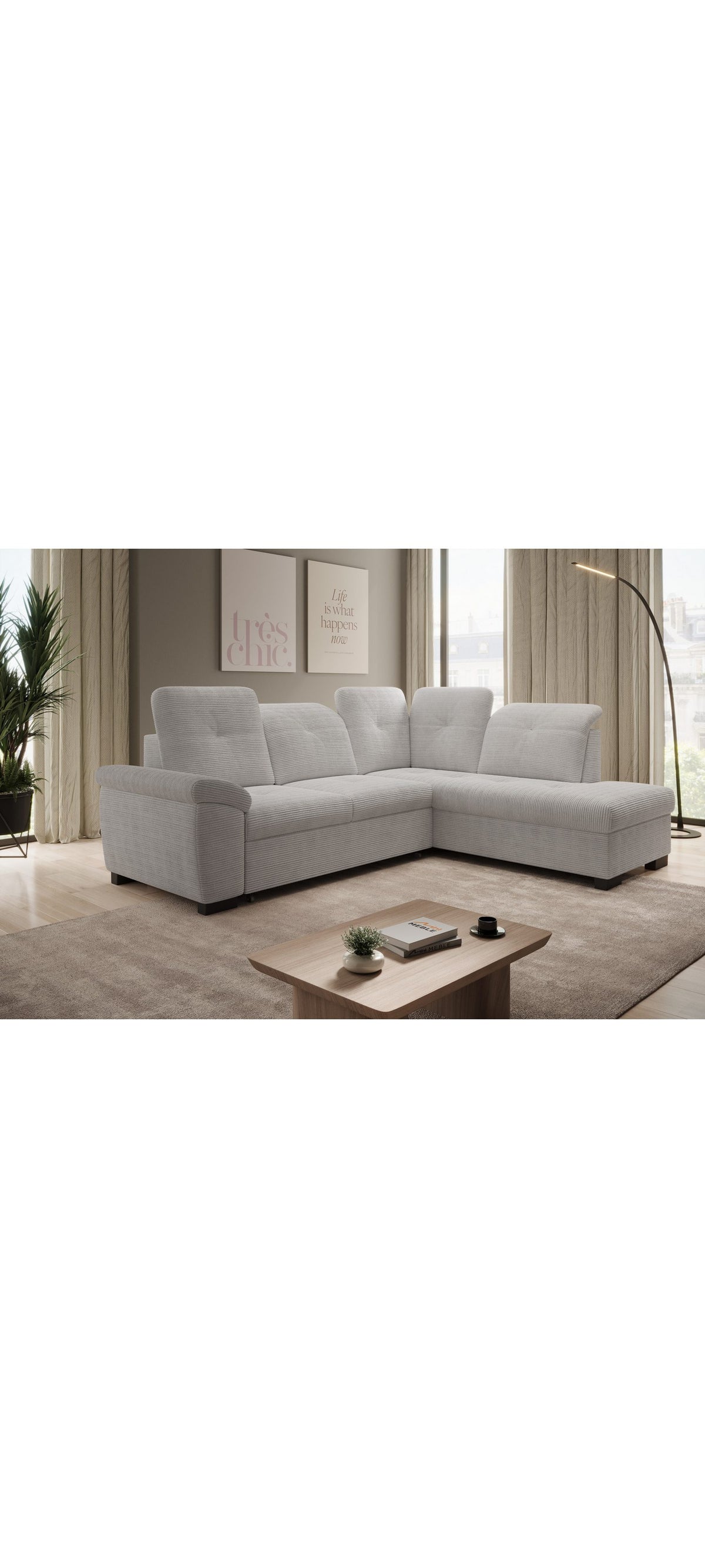Graues Cord Ecksofa DUARTE von vorne