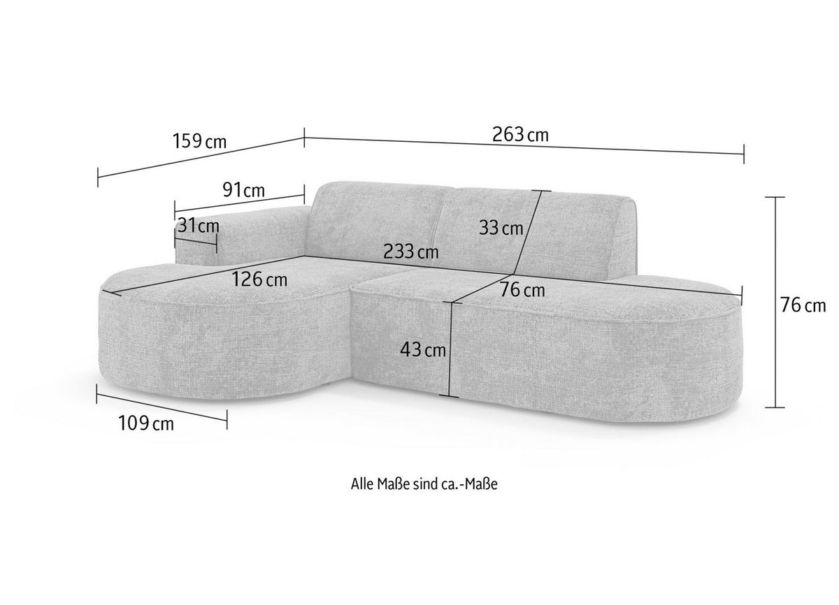 Cord Ecksofa ADELLA XL im Wohnzimmer aufgestellt