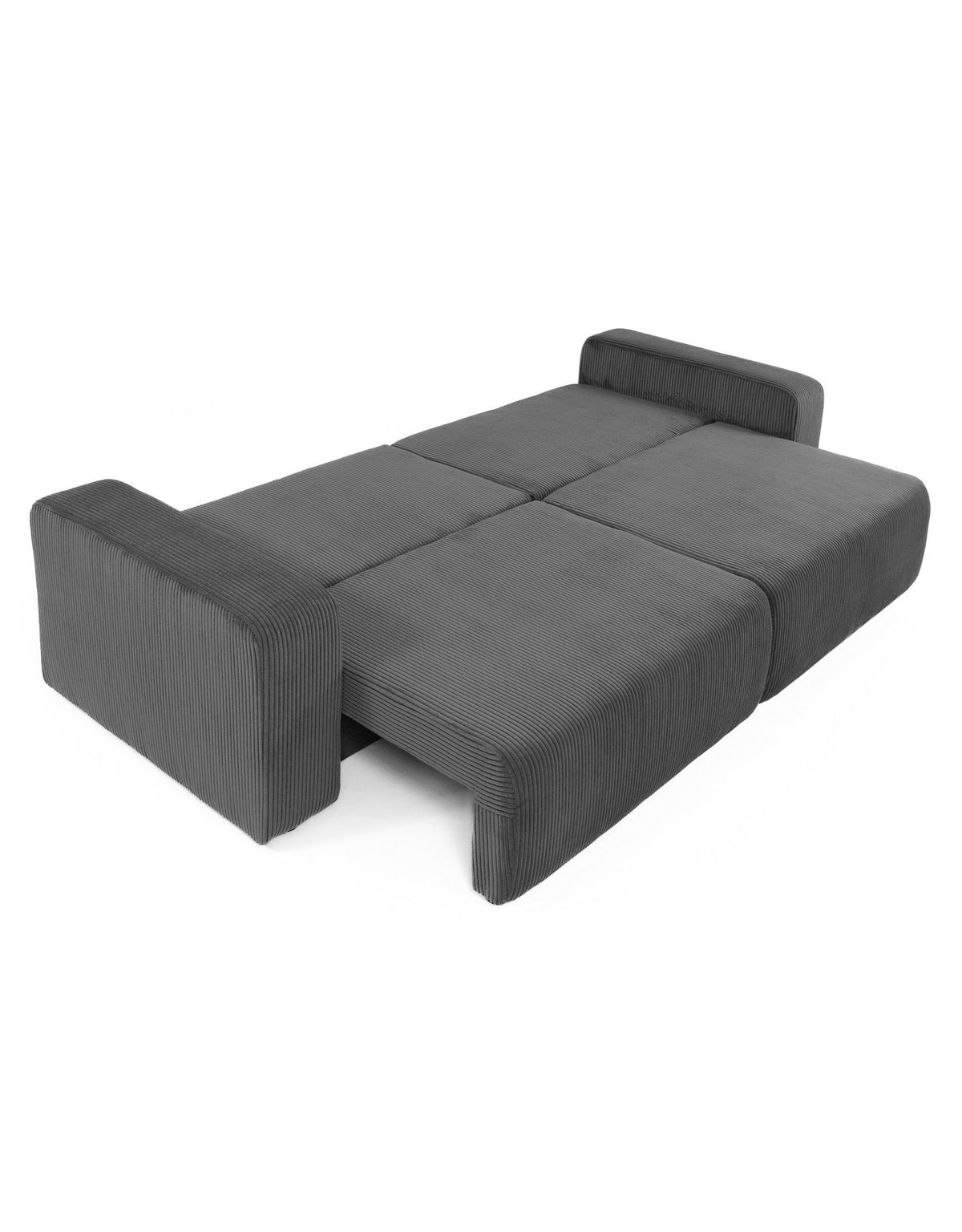 Geöffneter Bettkasten des Cord Schlafsofas PIANO