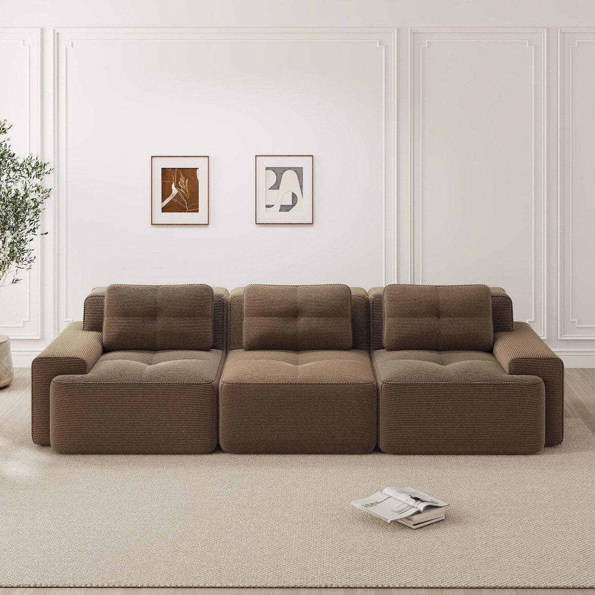 Modulares Cord Ecksofa CLOUD MODULSOFA in Braun im Wohnzimmer