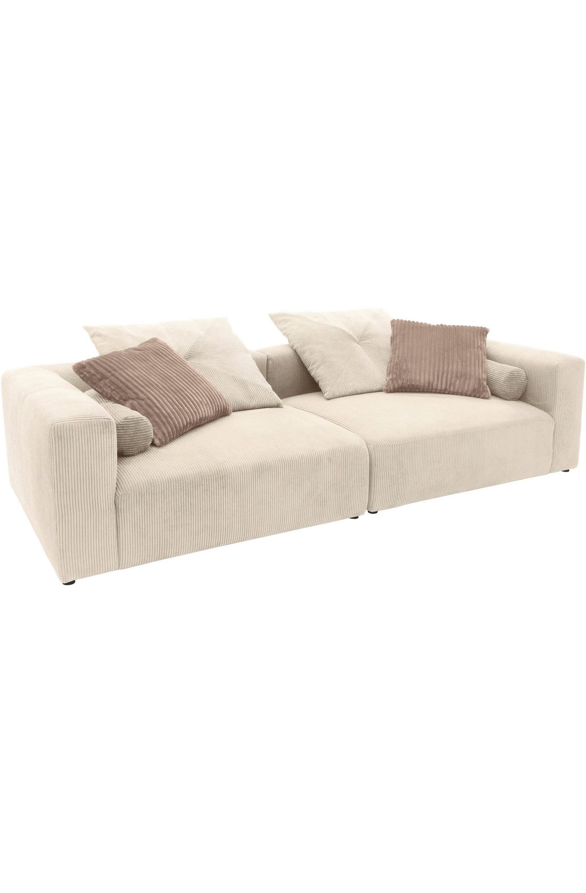 Big-Sofa SUYANA mit Zierkissen und Nackenrolle im Wohnzimmer