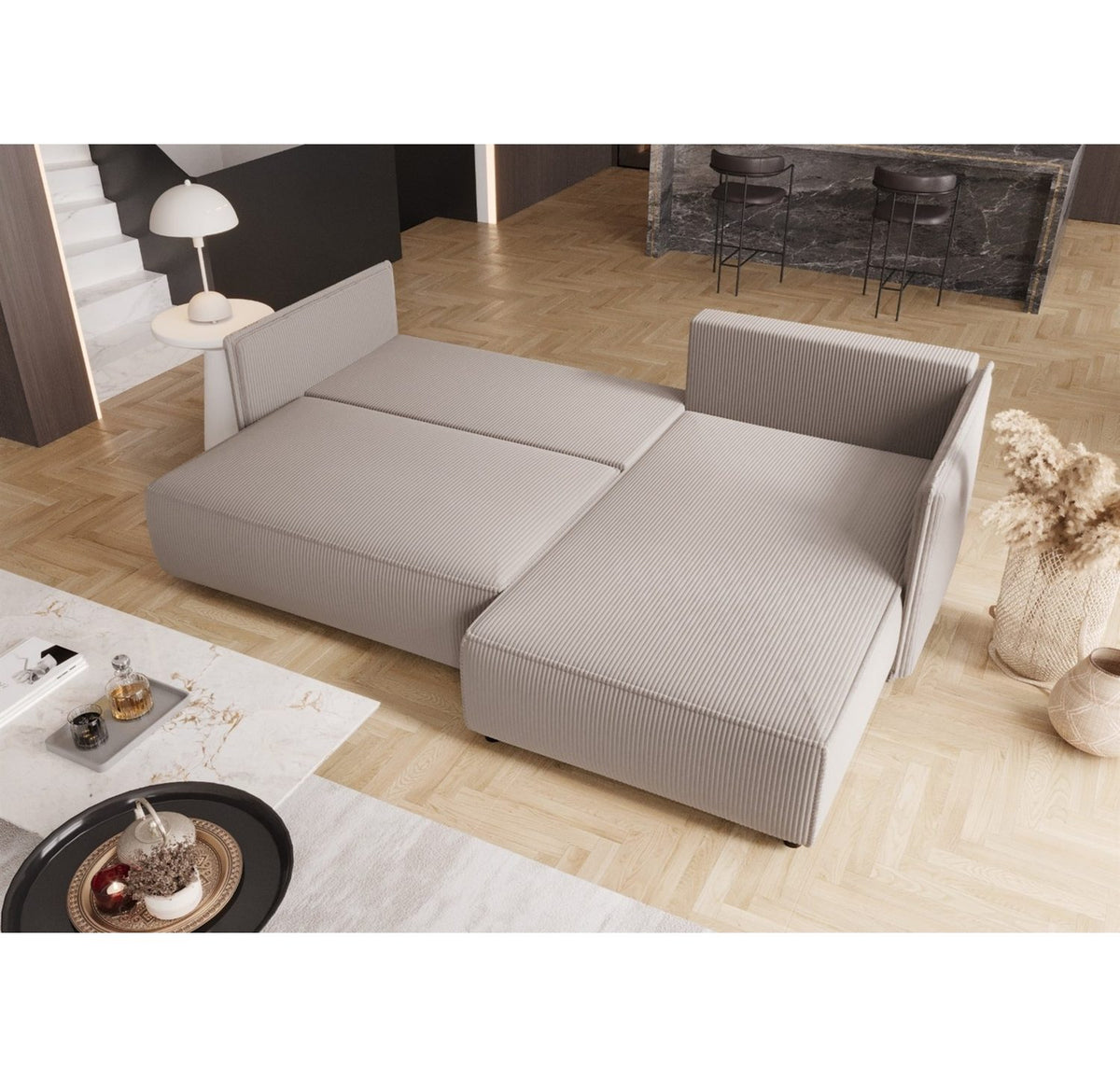 Cord Ecksofa DEKOS in Creme Detailansicht des Cordstoffs Poso
