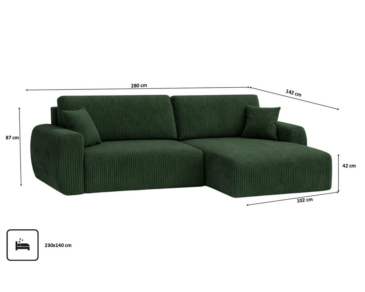 Cord Ecksofa ARIEL XL in Grün Ansicht 5