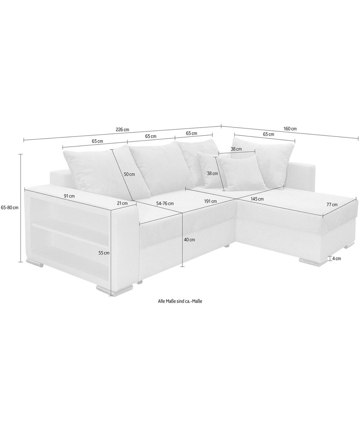 Detailansicht des Cord Bezugs am Ecksofa JOHN