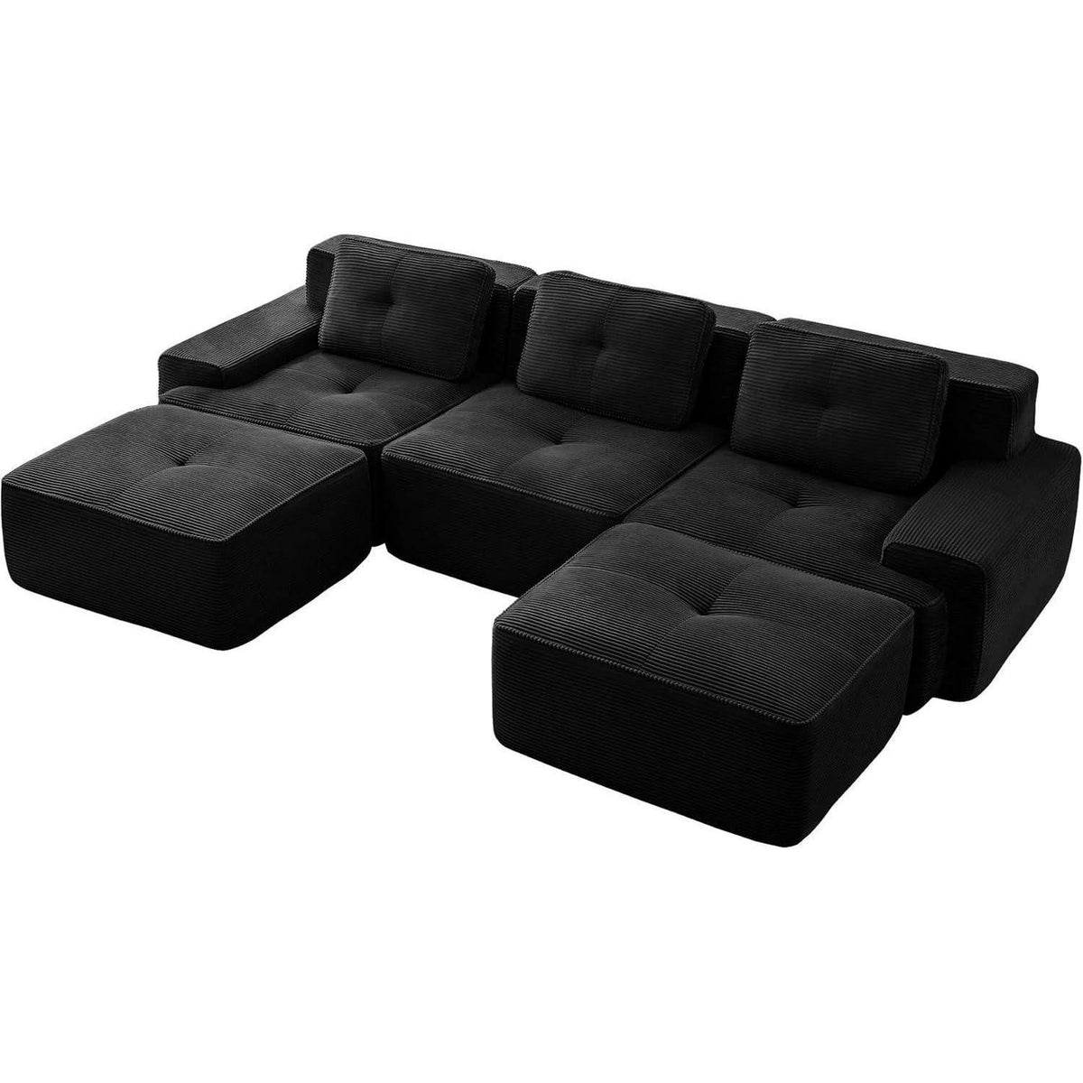 Schwarze Cord Wohnlandschaft mit tiefer Sitzfläche von 74 cm