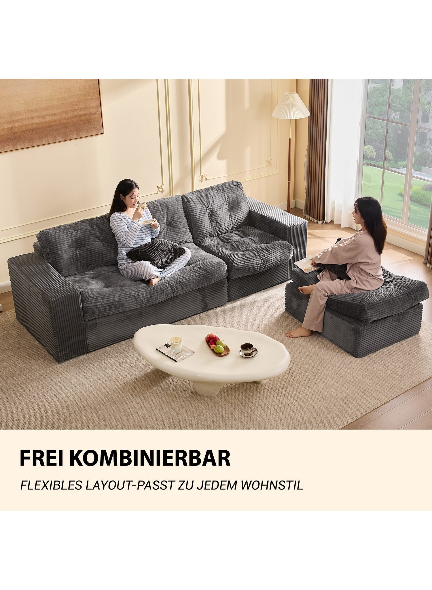 Cordstoff in Grau in Nahaufnahme