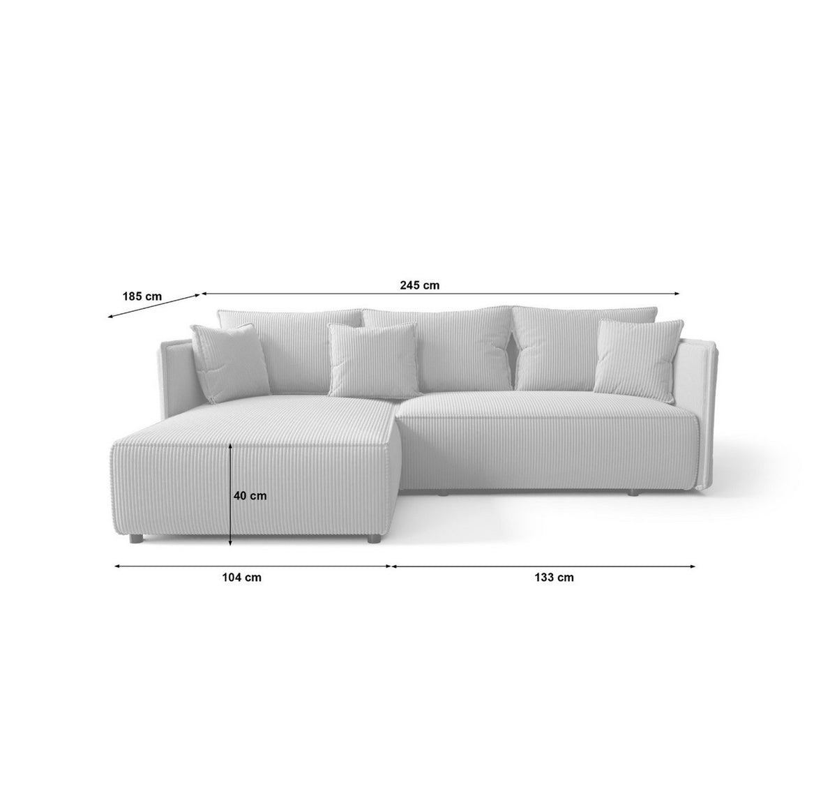 Cord Ecksofa DEKOS in Creme Seitenansicht mit Ottomane