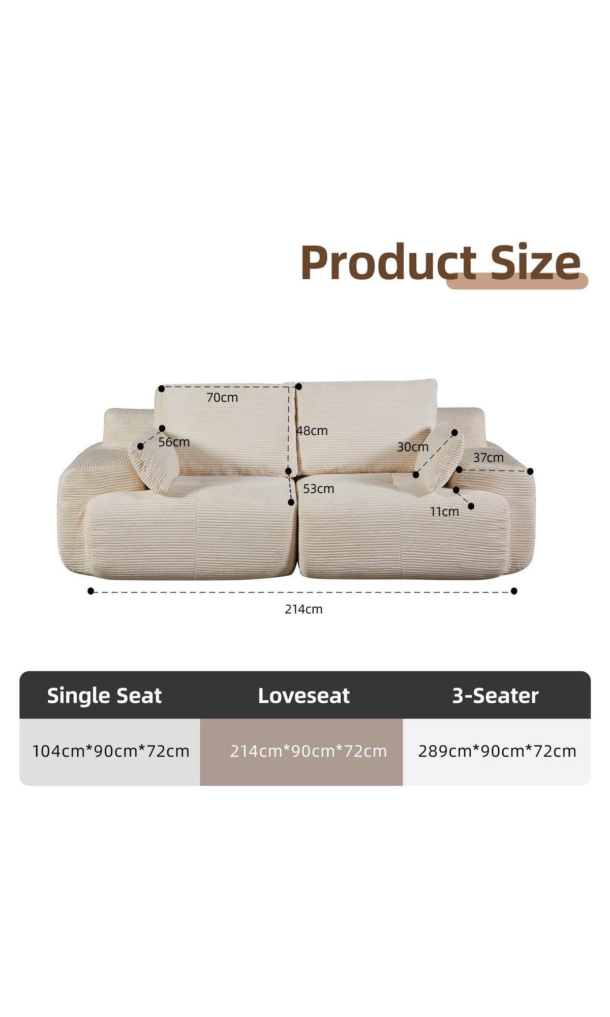 Modulares Cord Sofa VANKEL in Weiß frontal