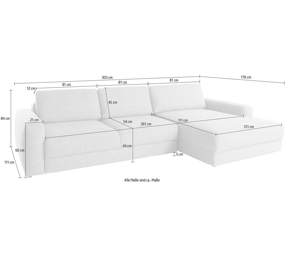 Cord Ecksofa BLOOMFIELD Fuß mit Gleiter in Schwarz