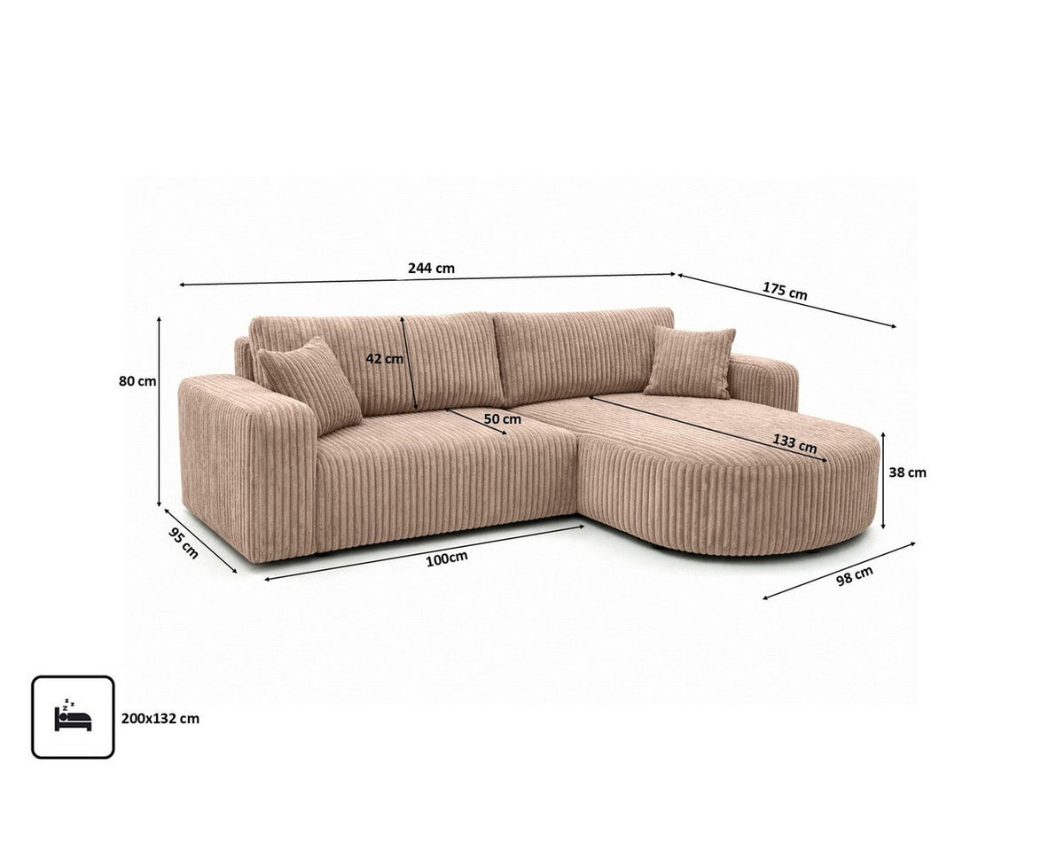 Cord Ecksofa ROUND ONE in Braun Detailansicht des Cordstoffs Tilia
