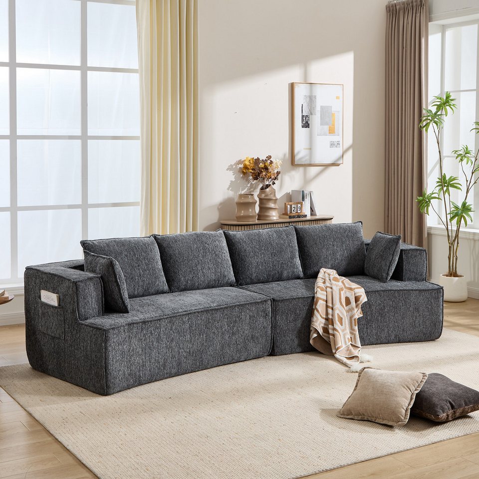 Cord Ecksofa CLOUD in Dunkelgrau mit geschwungener Form