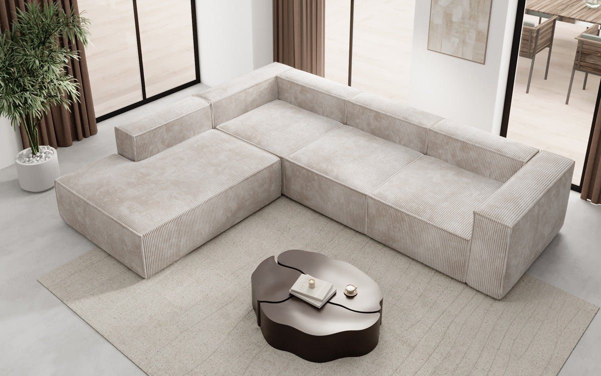 Cord Ecksofa LESLEY L in Beige von vorne