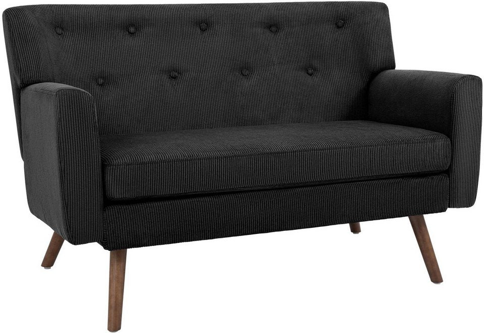 Cord Sofa KIONI in Schwarz mit Beinen aus Kautschukholz