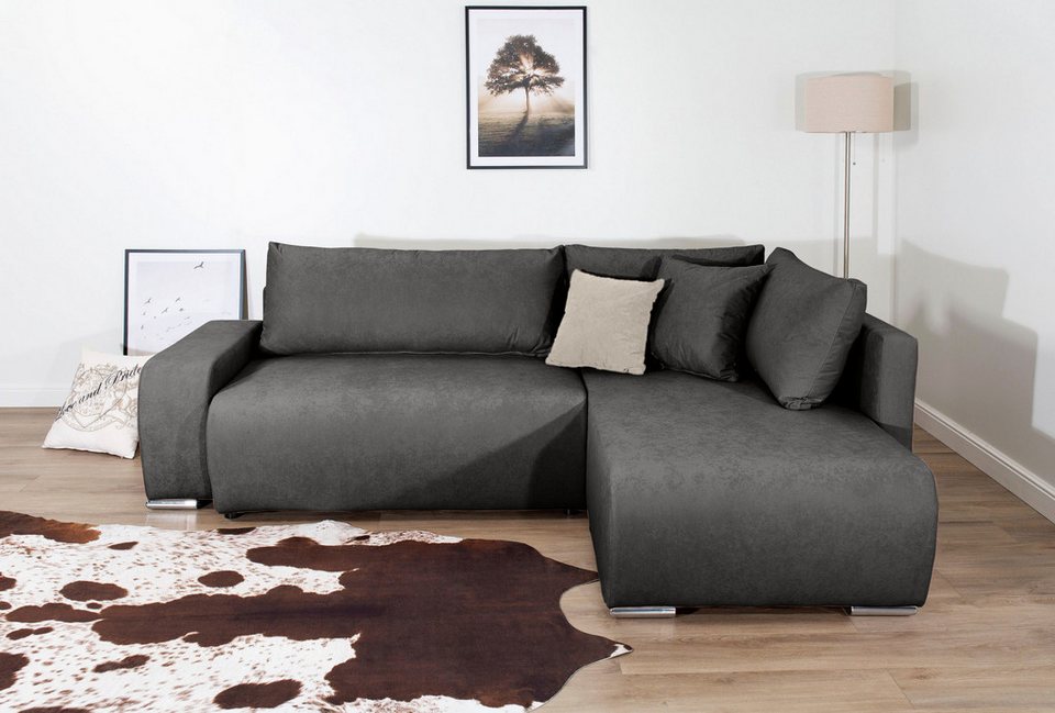 Cord Ecksofa POPPY in Anthrazit mit Schlaffunktion