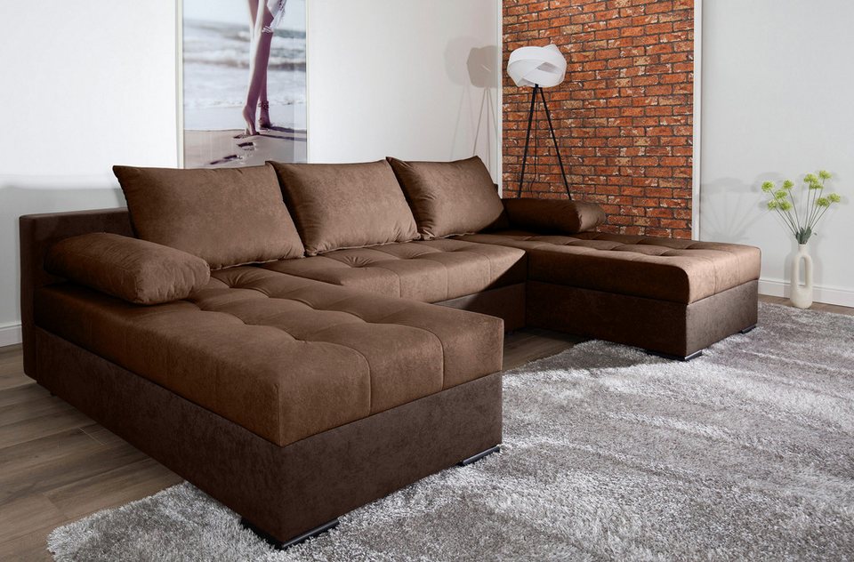 Cord Wohnlandschaft JOSY in U-Form in Dunkelbraun