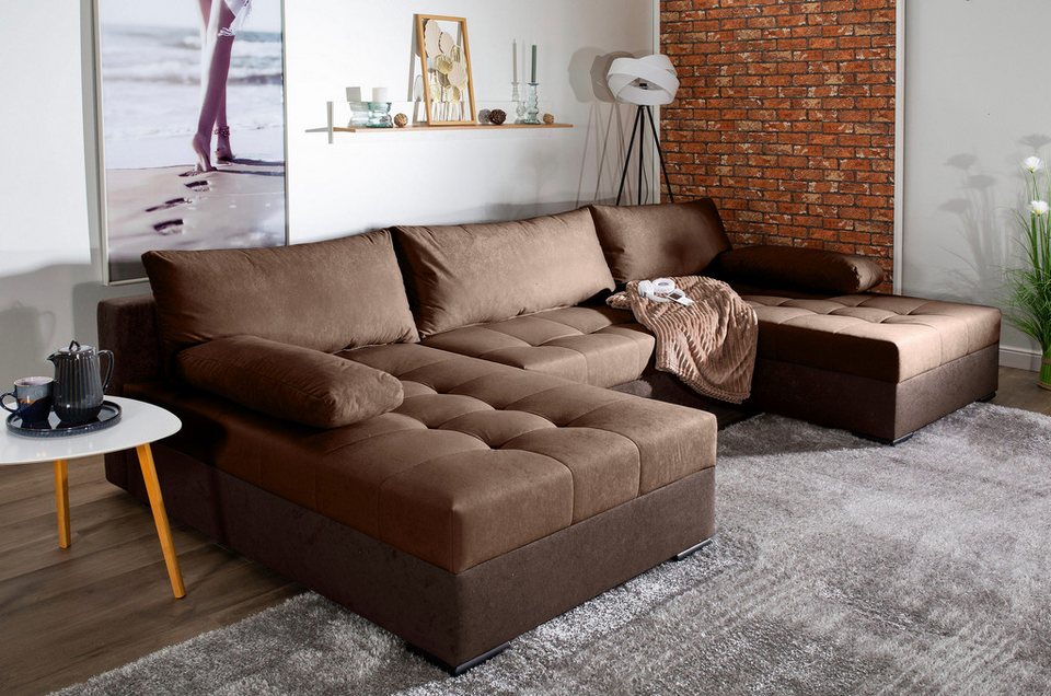 Cord Wohnlandschaft JOSY 307 cm in U-Form in Dunkelbraun