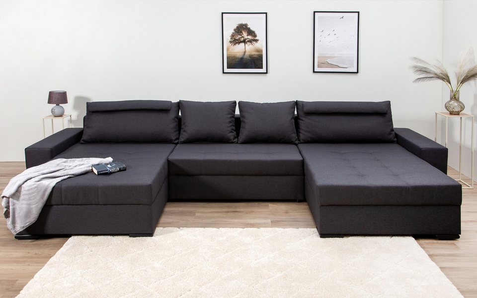 Cord Wohnlandschaft JOSY XXXL-Relax 352 cm in Dunkelgrau