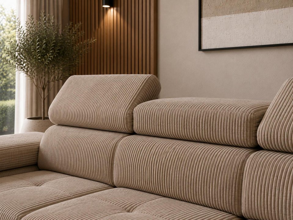 Verstellbare Kopfstützen des Cordsofas COMPLEO