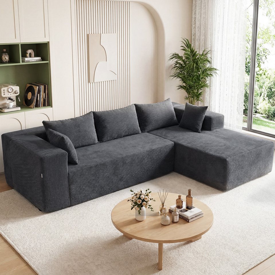 Modulares Cord Ecksofa in Grau in L-Form