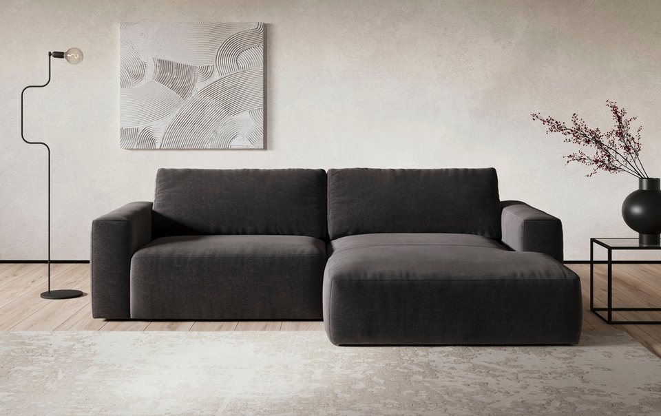 Cord Ecksofa LASSO in Anthrazit mit XL-Recamiere rechts