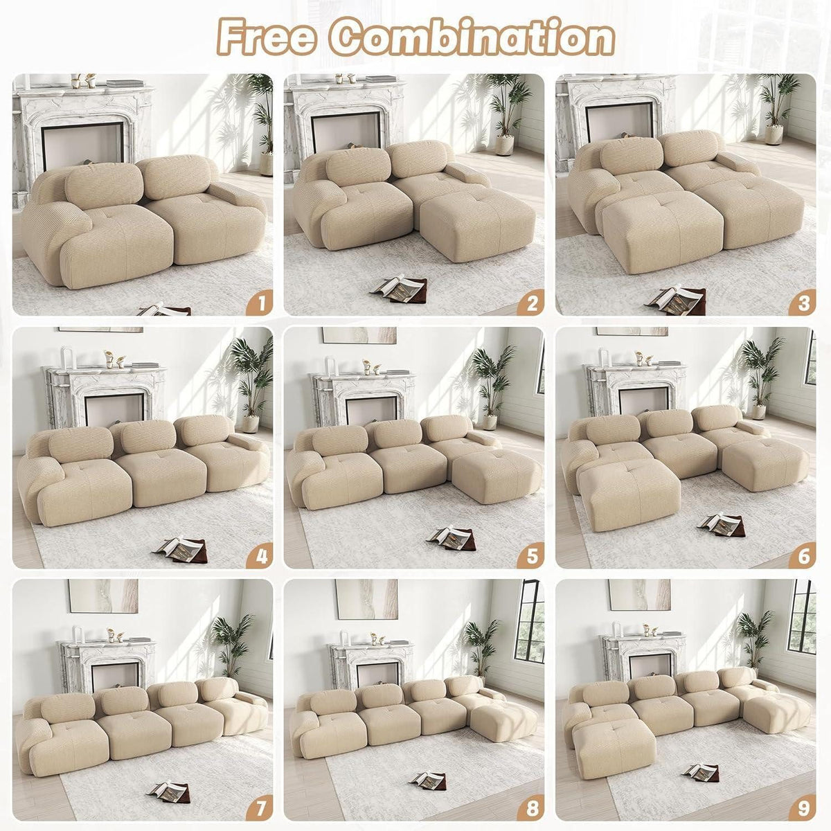Verstellbare Rückenlehne des modularen Cord Sofas