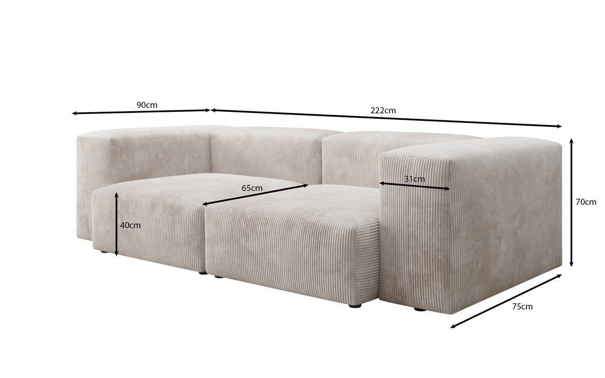 Breite Armlehne des Cord Sofas SNUG