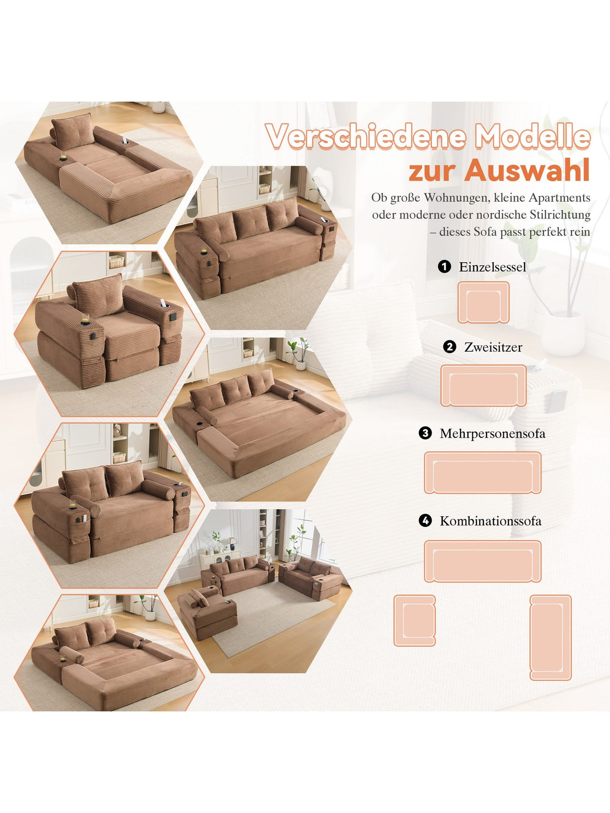 Ausgeklappte Schlaffläche des Cord Klappsofas