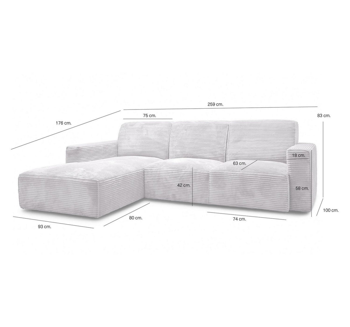 Cord Ecksofa RIO in Braun in moderner Wohnumgebung