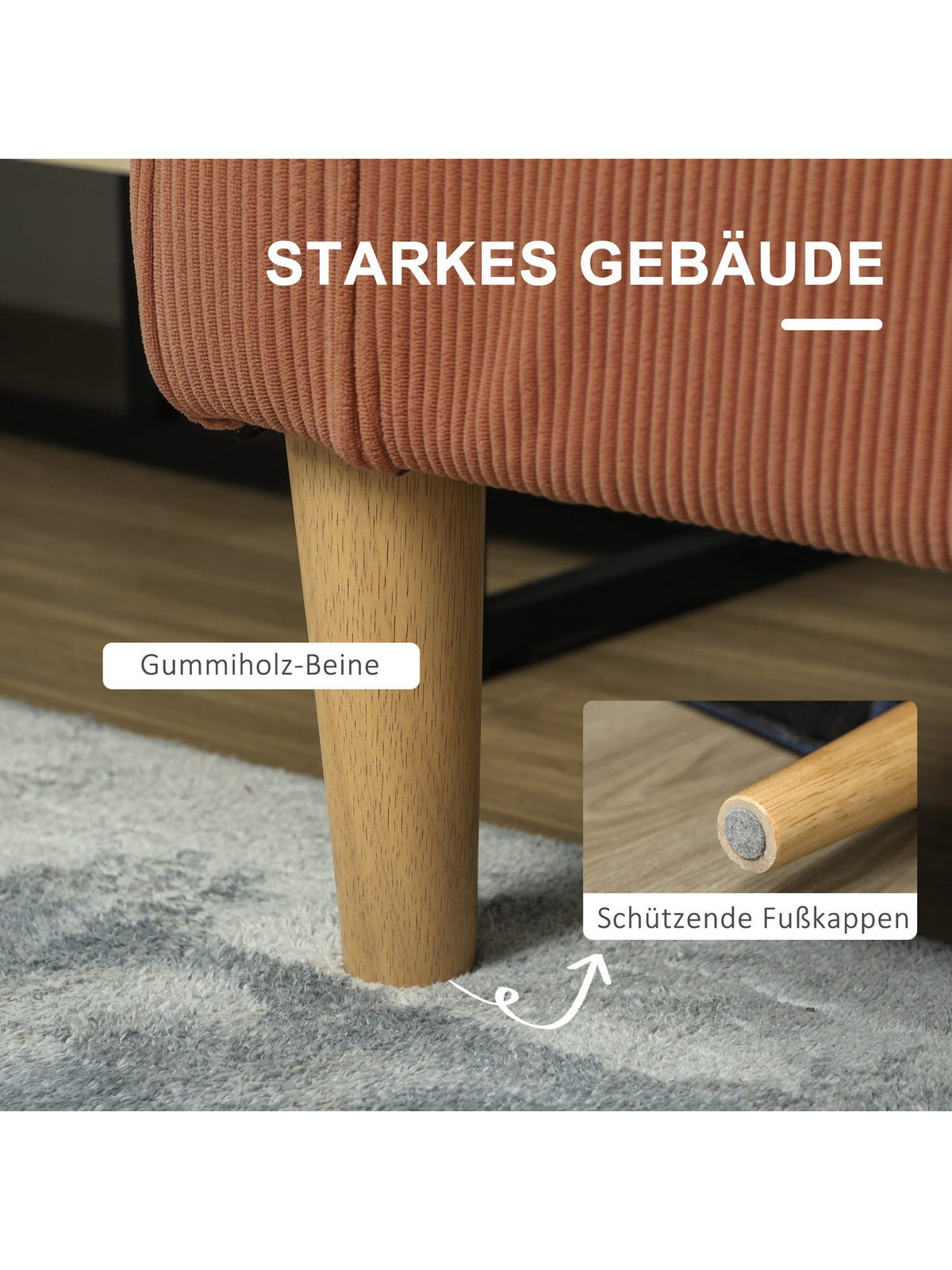 Cord Sofa LOVESEAT in Orange im kleinen Wohnzimmer