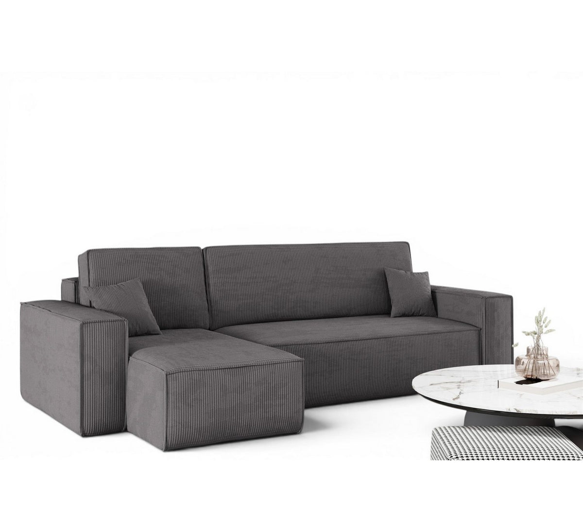 Cord Ecksofa MARIS in Anthrazit von vorne