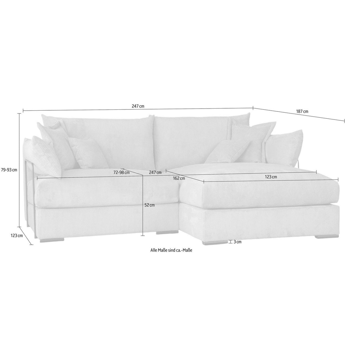 Cord Ecksofa CASA XXL in Beige frei im Raum stellbar