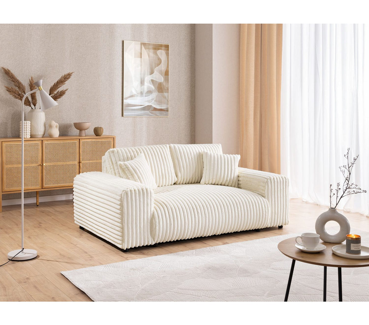 Sessel MOLLIS aus Plüschcord in Hellbeige