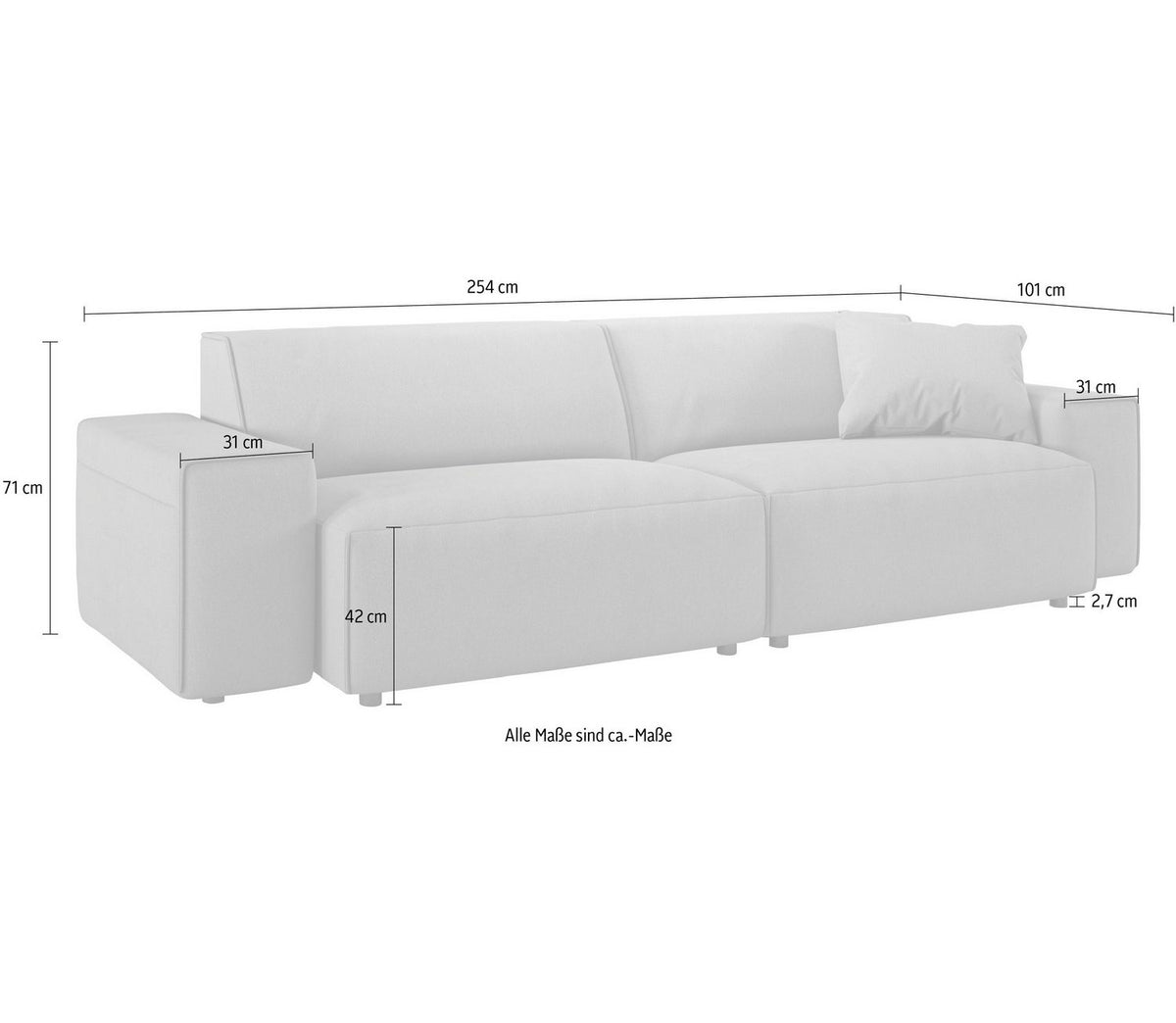 Maßskizze des Big Sofas GLIMMINGE