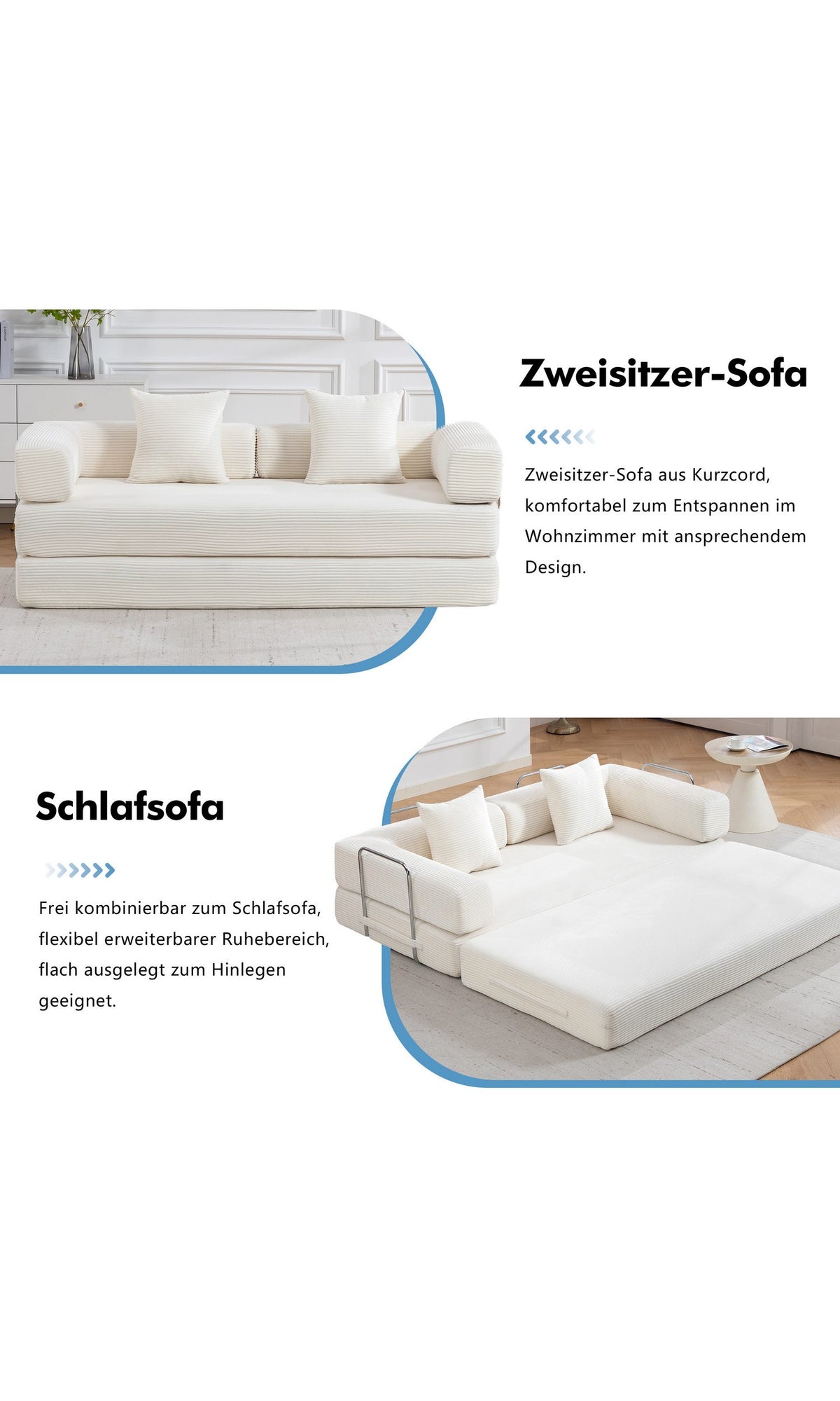 Cord Schlafsofa im Wohnzimmer