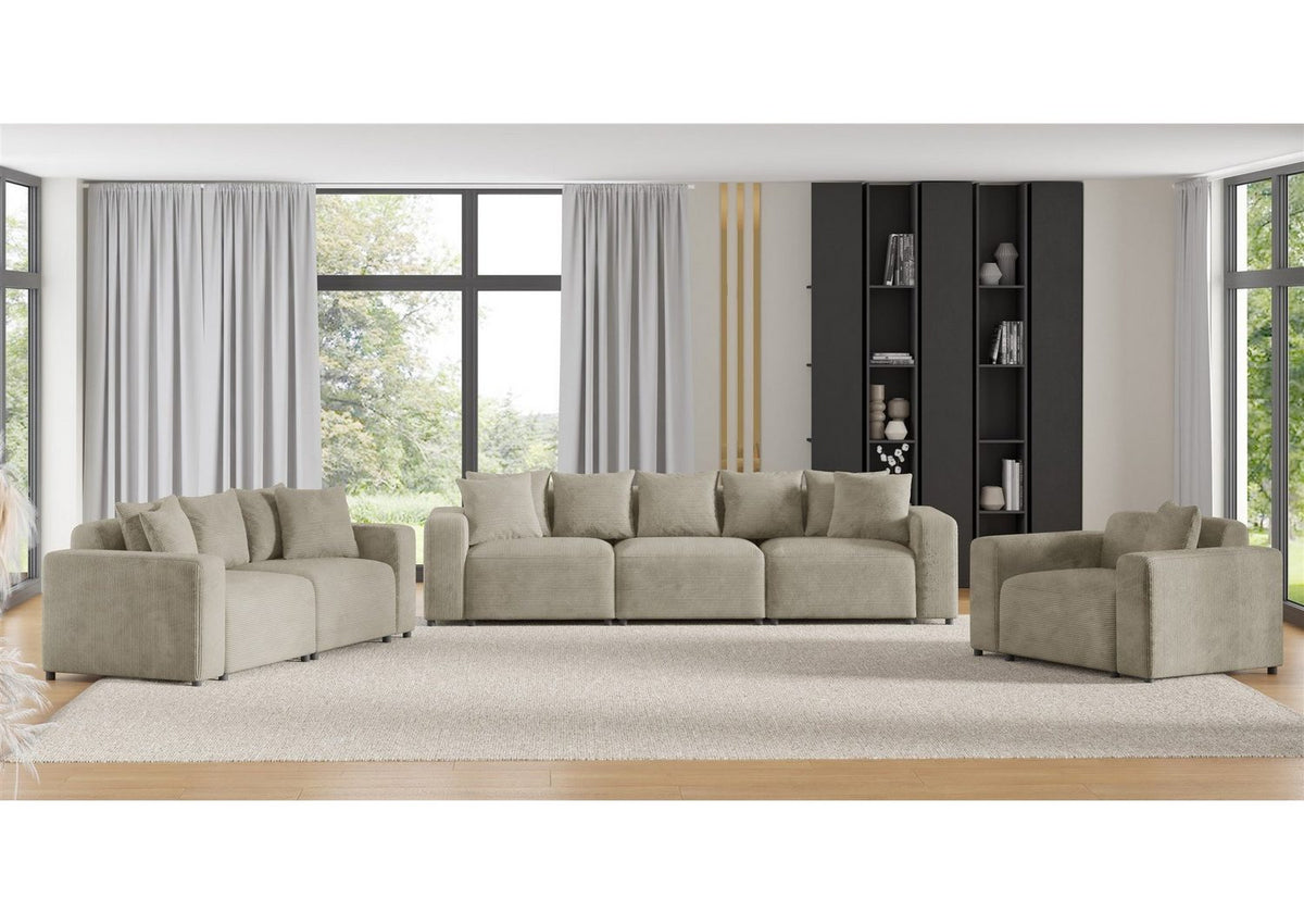 Seitenansicht des Cord Sofas MEGAN in Beige