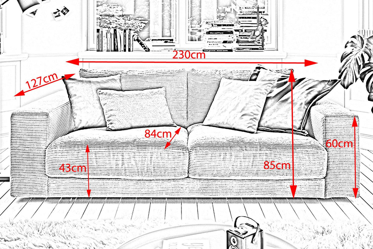 Rückansicht des frei stellbaren Cordsofas MADELINE