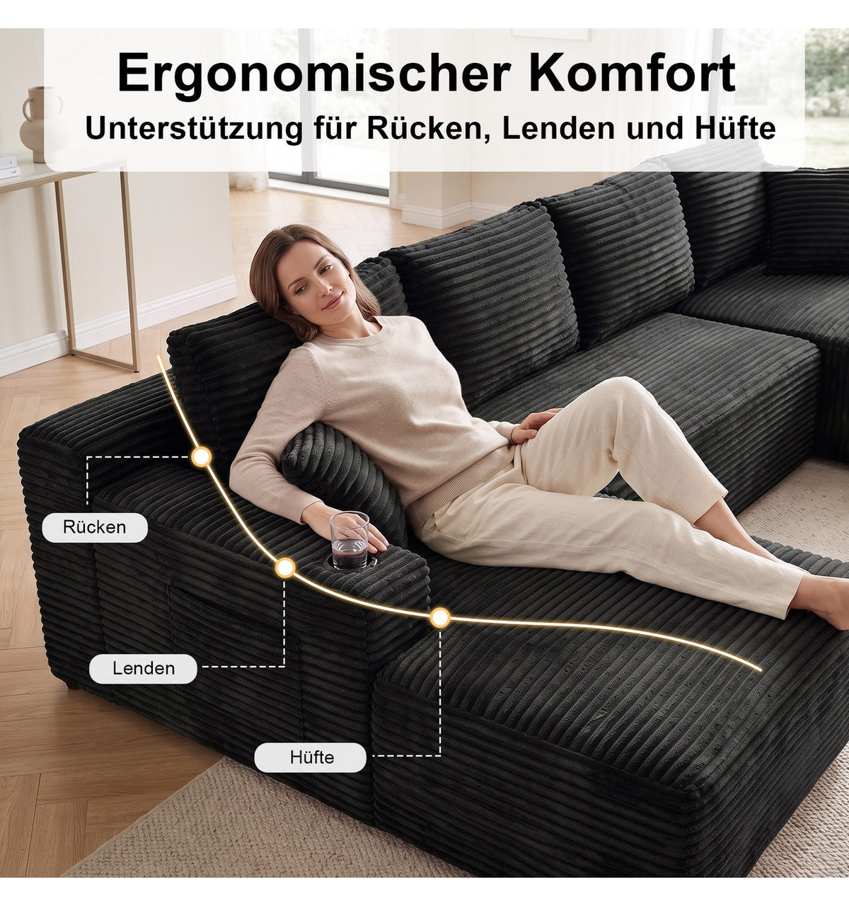 Seitliche Aufbewahrungstasche des modularen Sofas