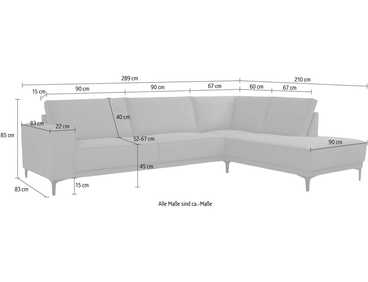 Cord Ecksofa OLAND in Hellgrau Produktbild 7