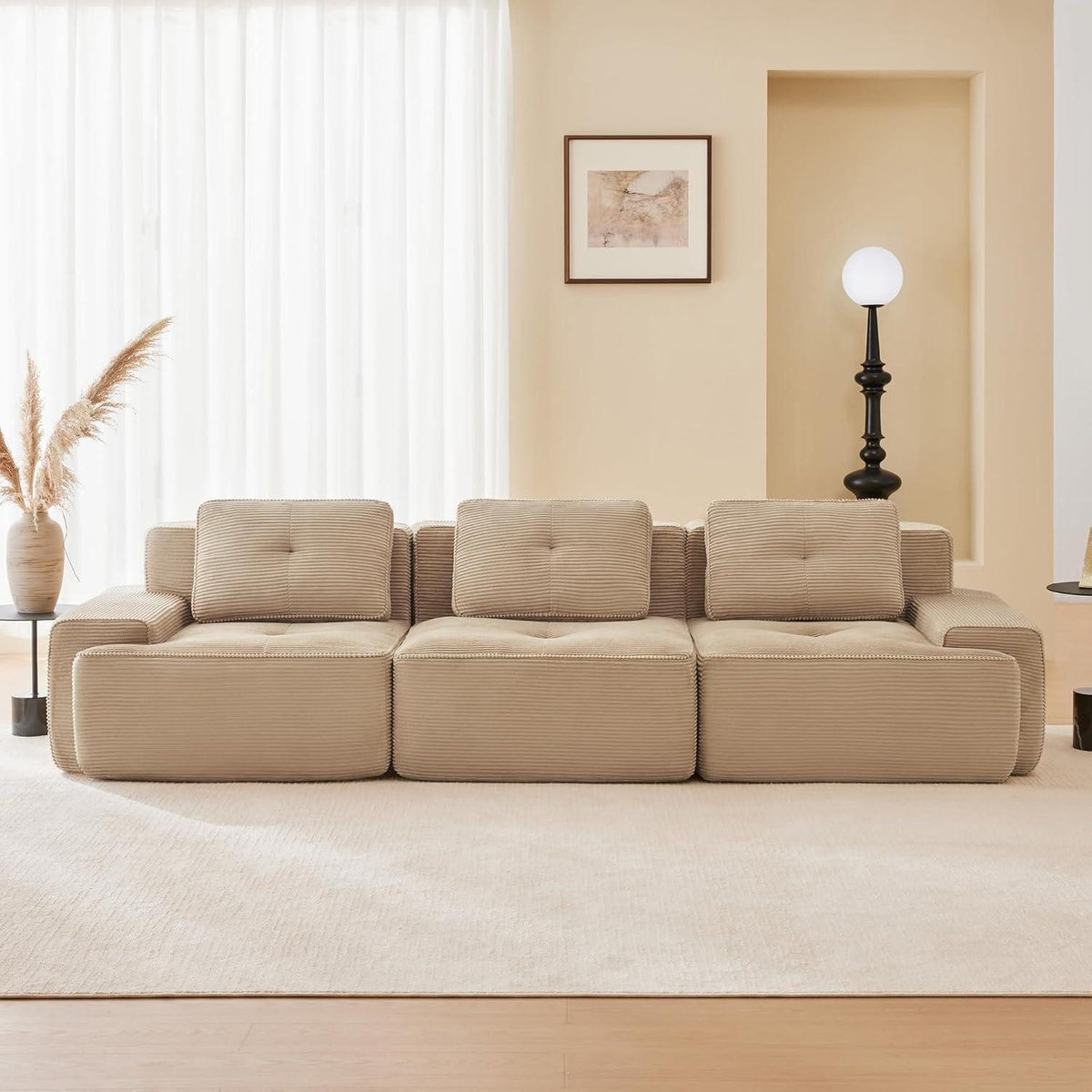 Modulares Cord Ecksofa in Beige als L Form