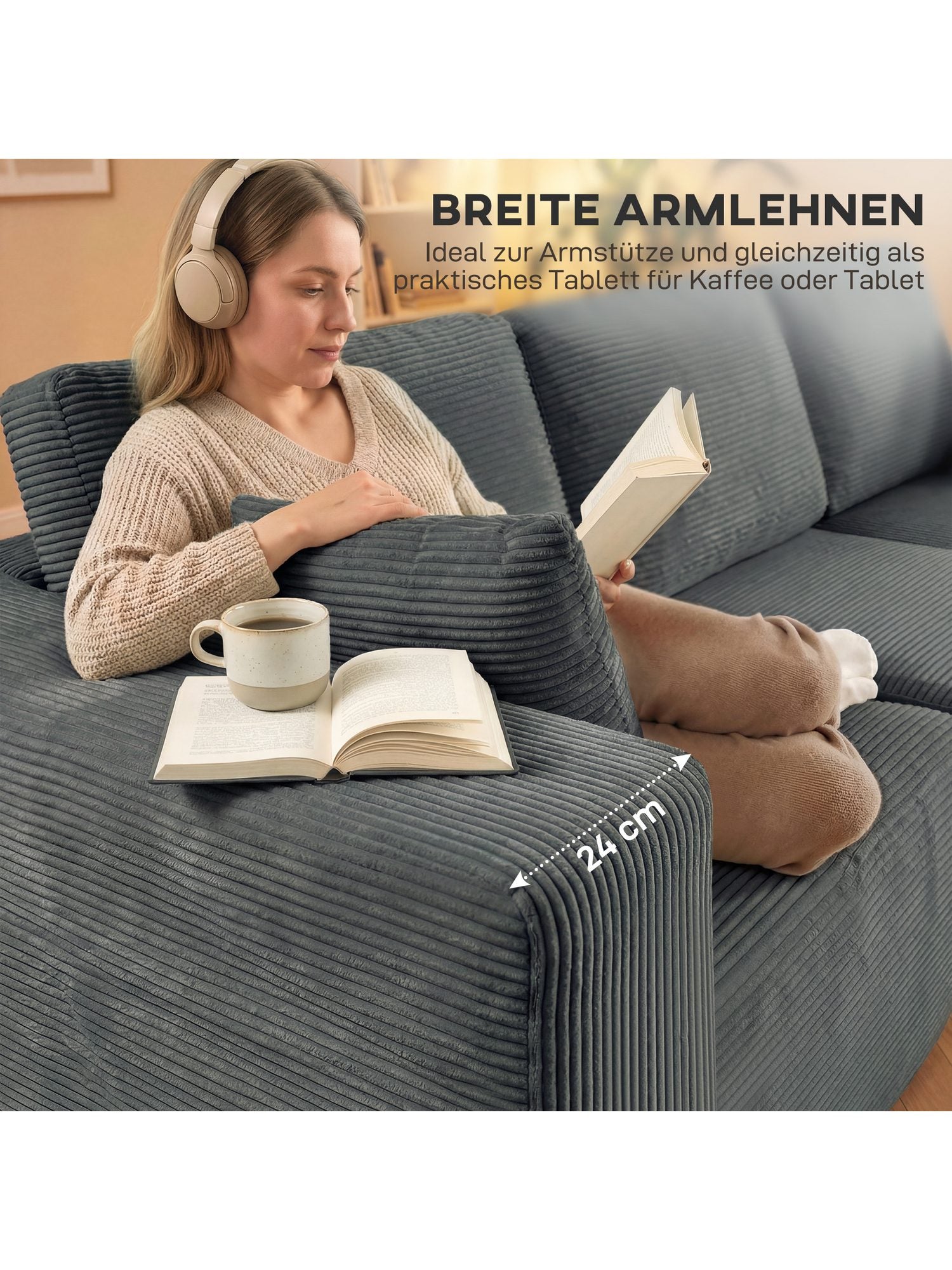 Cord Ecksofa CLOUD im Wohnzimmer