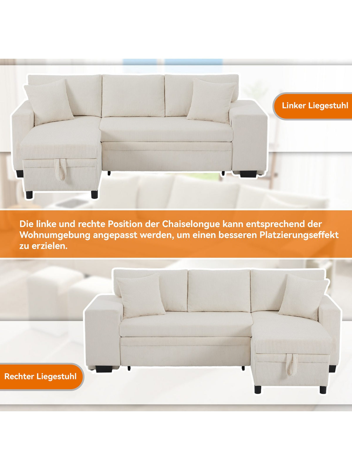 Detailaufnahme des beigen Cordstoffs