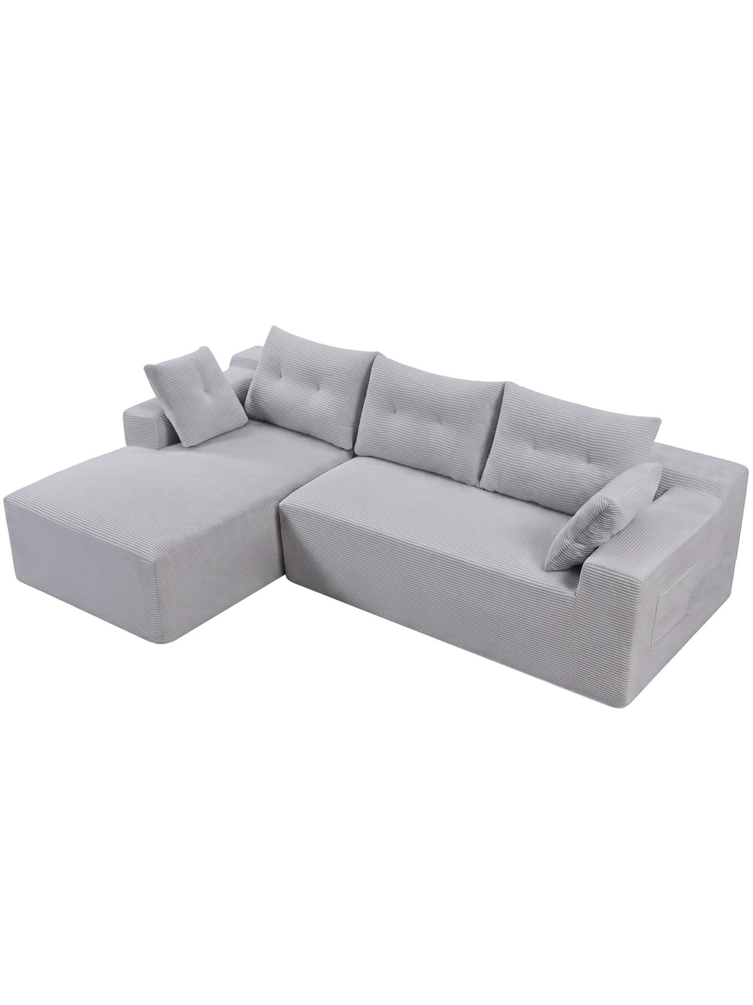 Modulares Cord Ecksofa in Hellgrau mit Taschenfederkern