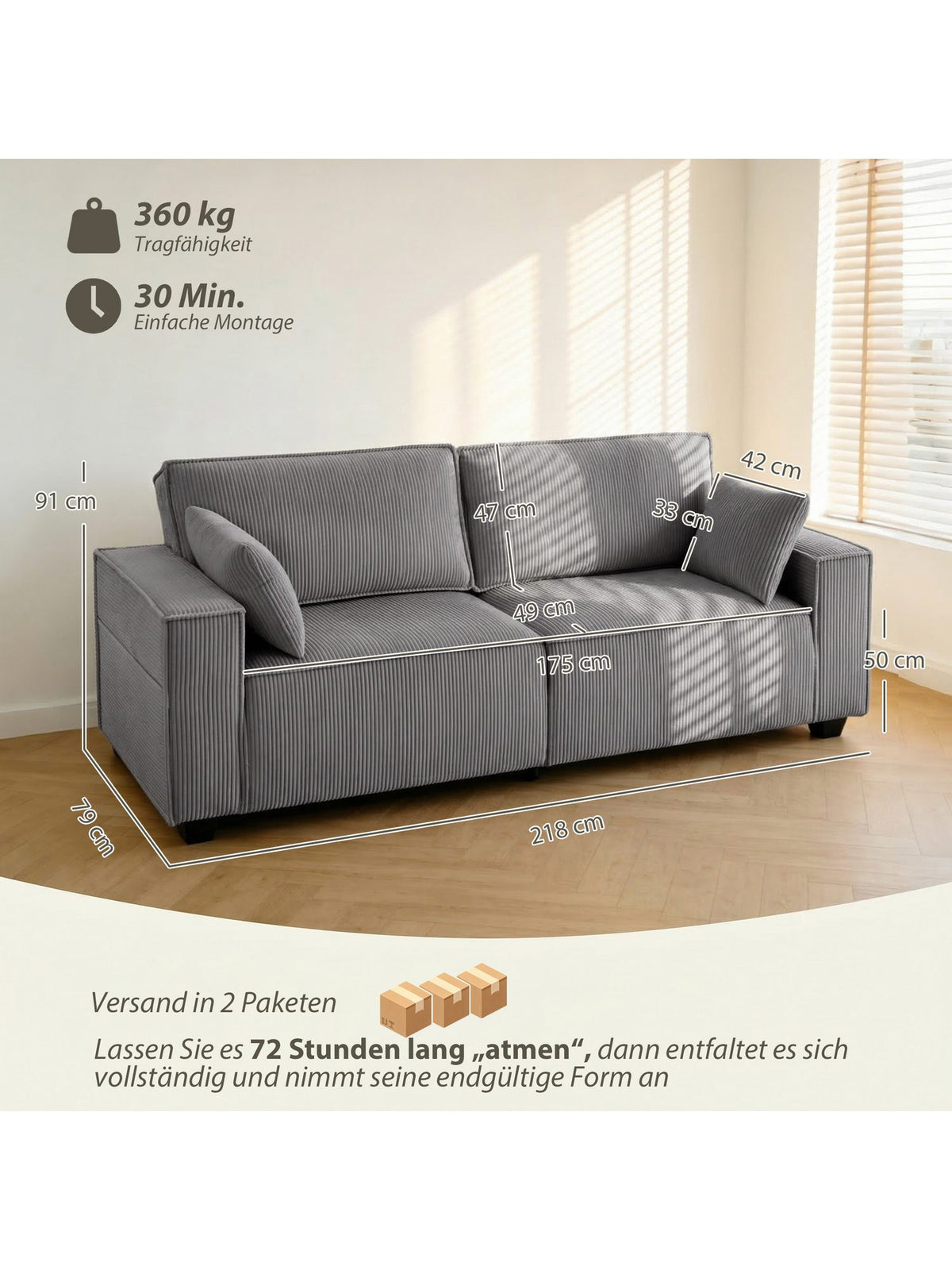 Cord Sofa 3-Sitzer Detail des Cordstoffs