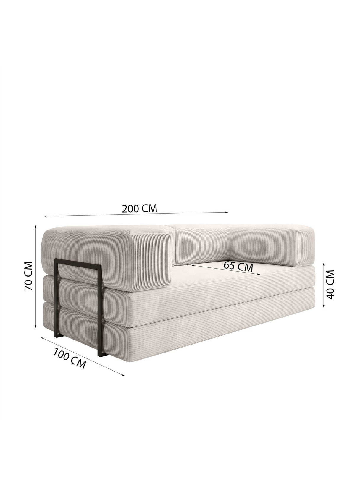 Metallfuß und Rückenansicht des Cord Schlafsofas DANNY