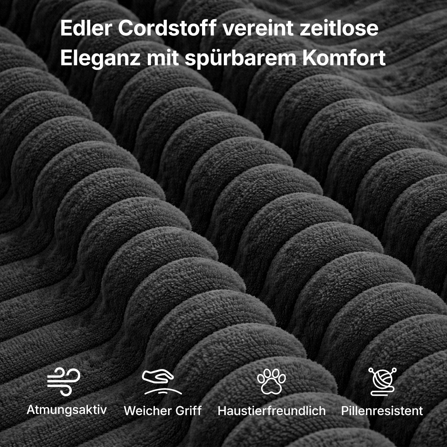 Cord Schlafsofa 200 cm in Schwarz Ansicht 7