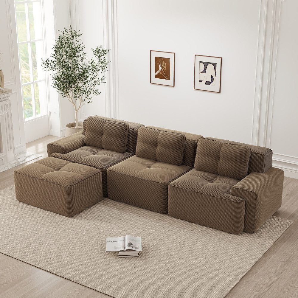Cord Modulsofa CLOUD in L-Form mit Ottomane von der Seite