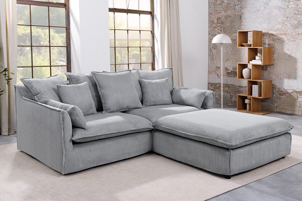 Cord Sofa HEAVEN mit Rückenkissen und Zierkissen