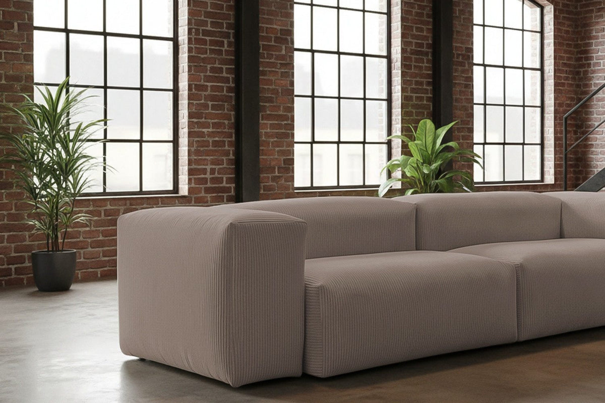 Cord Sofa CELESTE in Taupe im Wohnzimmer